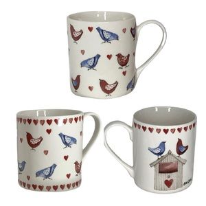 Queens Alex Clark Set of 3 Love Birds Heart Coffee Mug Cup